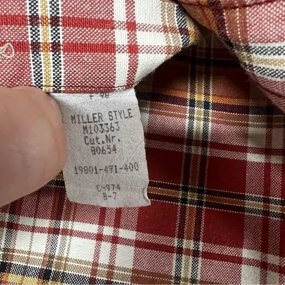 Cinch Shirt Men's Large Red Tan Plaid Long Sleeve Rodeo Western button up Miller - Picture 7 of 8